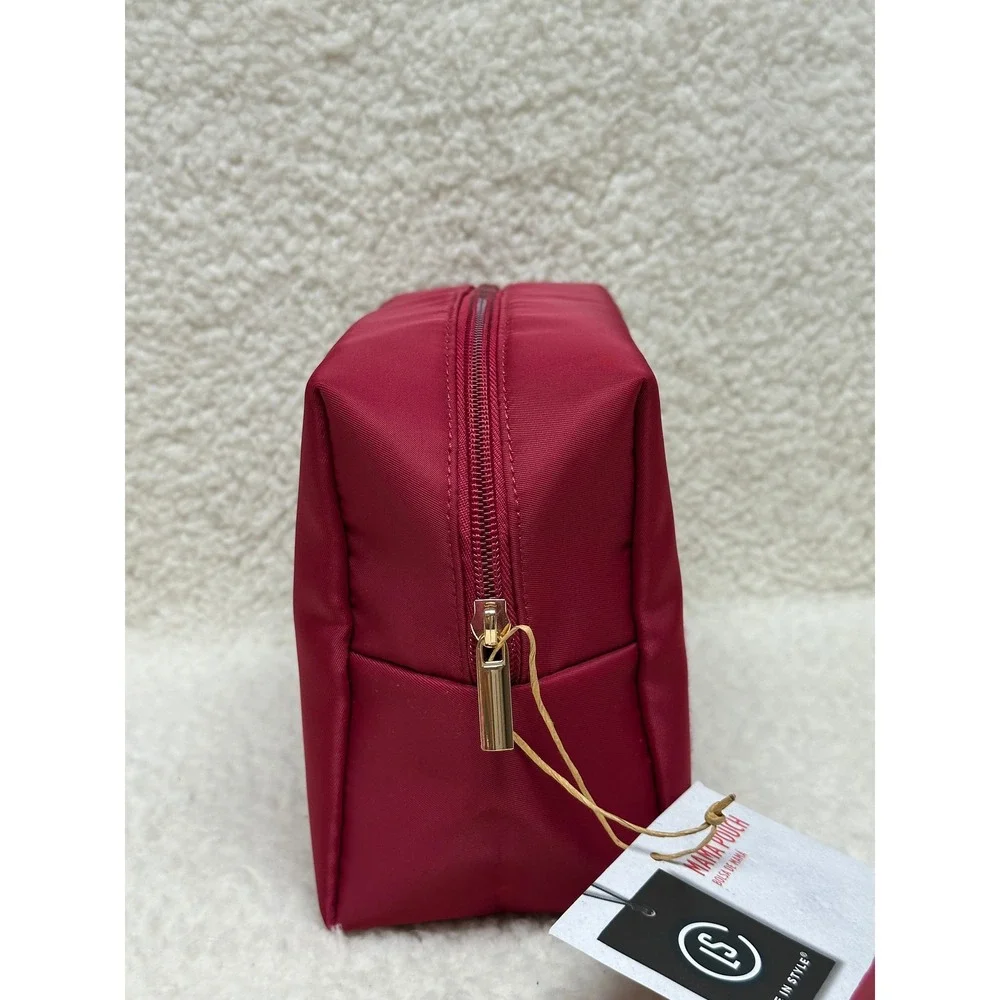 Travel Toiletries Cat Mom Pouch Burgundy Chenille Patch Varsity Makeup Bag New